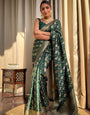 Symmetrical Green Soft Silk Saree With Exceptional Blouse Piece