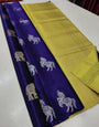 Elaborate Blue Soft Silk Saree With Flamboyant Blouse Piece