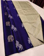 Pleasant Navy Blue Soft Silk Saree With Adorning Blouse Piece