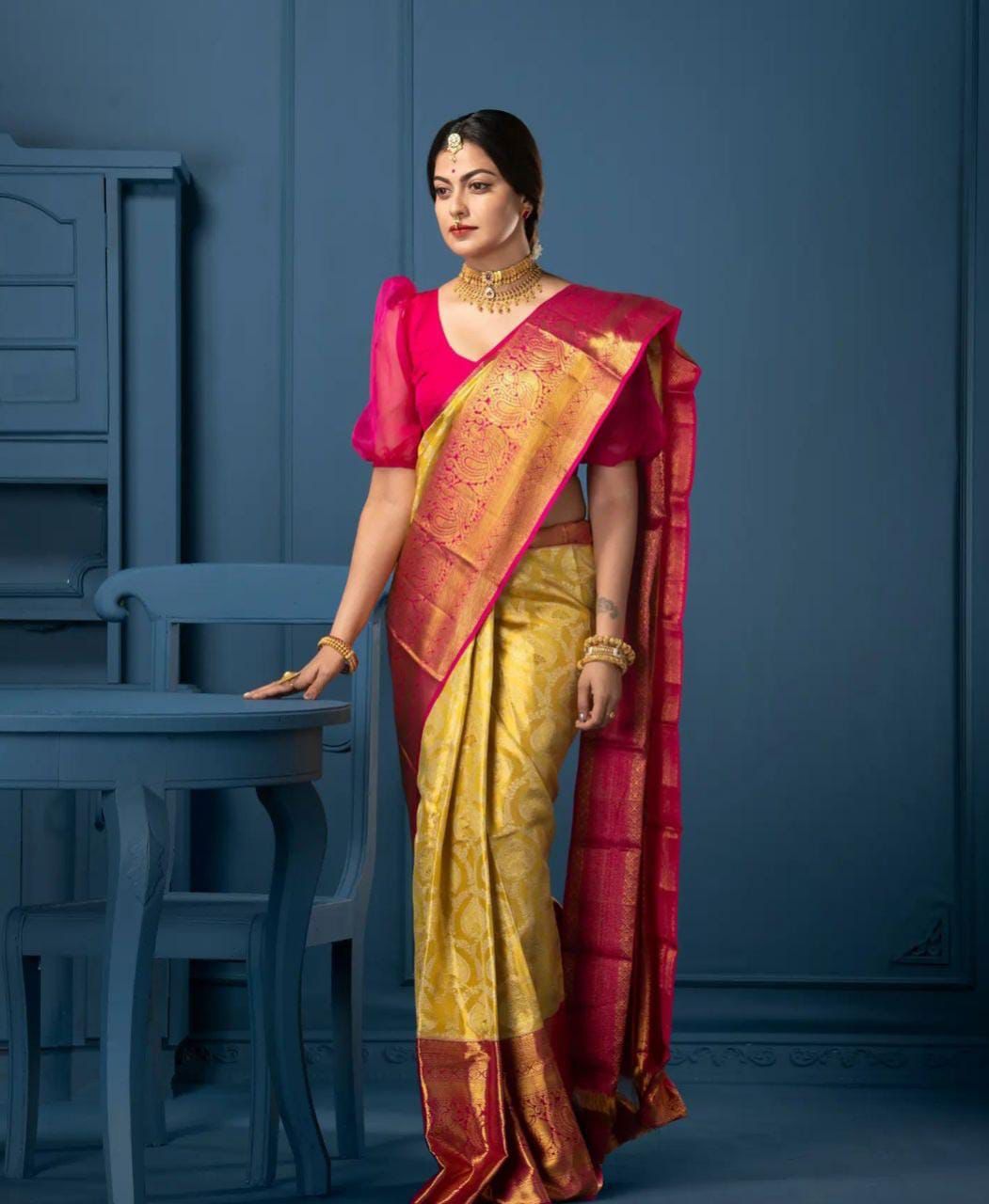 Supernal Yellow Soft Silk Saree With Conflate Blouse Piece