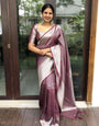 Charming Brown Soft Silk Saree with Imbrication Blouse Piece
