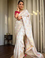 Fantabulous Off White Soft Silk Saree With Lissome Blouse Piece