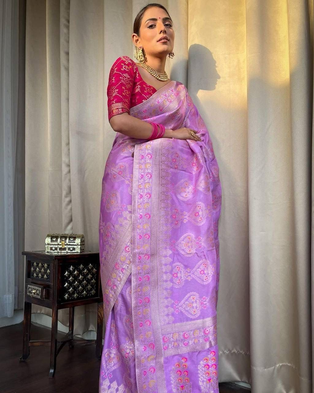 Majesty Lavender Soft Silk Saree With Transcendent Blouse Piece