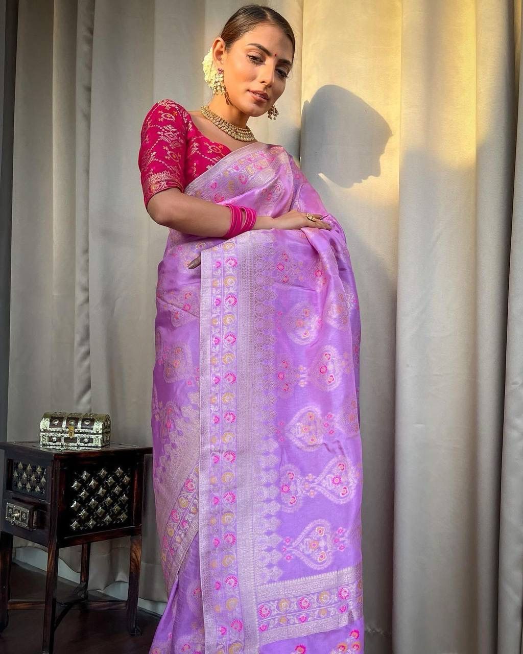 Majesty Lavender Soft Silk Saree With Transcendent Blouse Piece