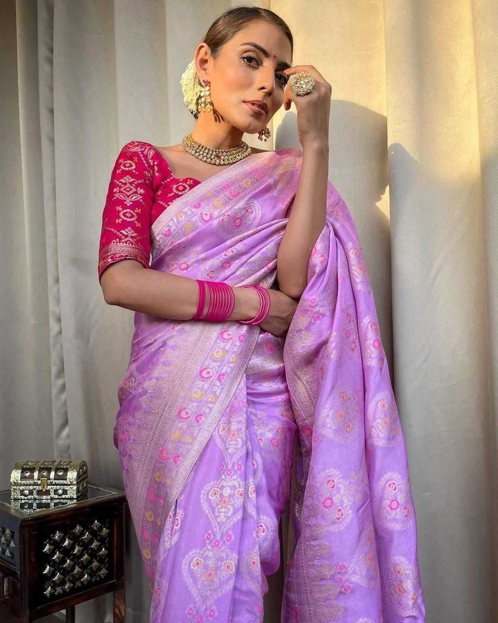 Majesty Lavender Soft Silk Saree With Transcendent Blouse Piece