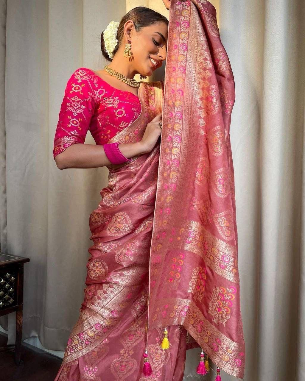 Adorable Peach Soft Silk Saree With Efflorescence Blouse Piece