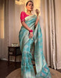 Felicitous Firozi Soft Silk Saree With Lovely Blouse Piece