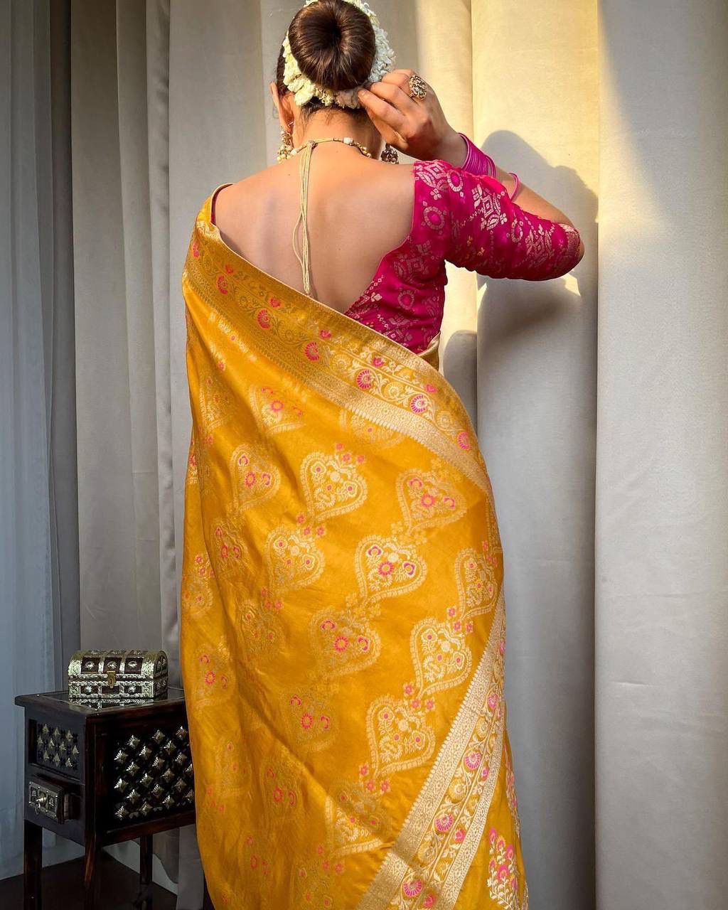 Marvellous Yellow Soft Silk Saree With Tremendous Blouse Piece