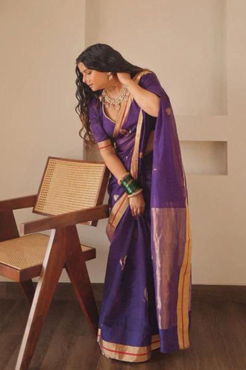 Snazzy Purple Soft Silk Saree With Propinquity Blouse Piece