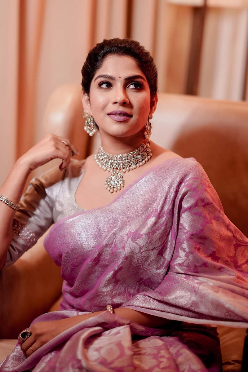 Magnetic Pink Soft Silk Saree With Scintilla Blouse Piece