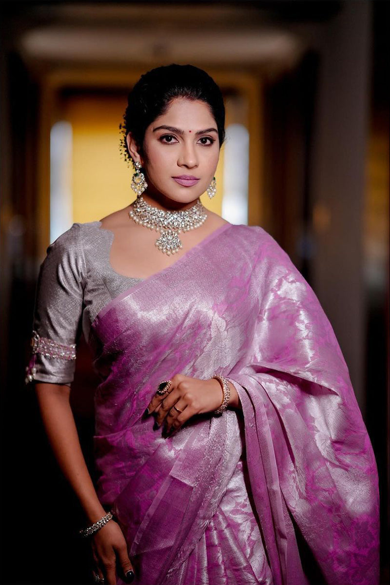 Magnetic Pink Soft Silk Saree With Scintilla Blouse Piece