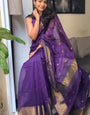 Inspiring Purple Cotton Silk Saree With Stylish Blouse Piece