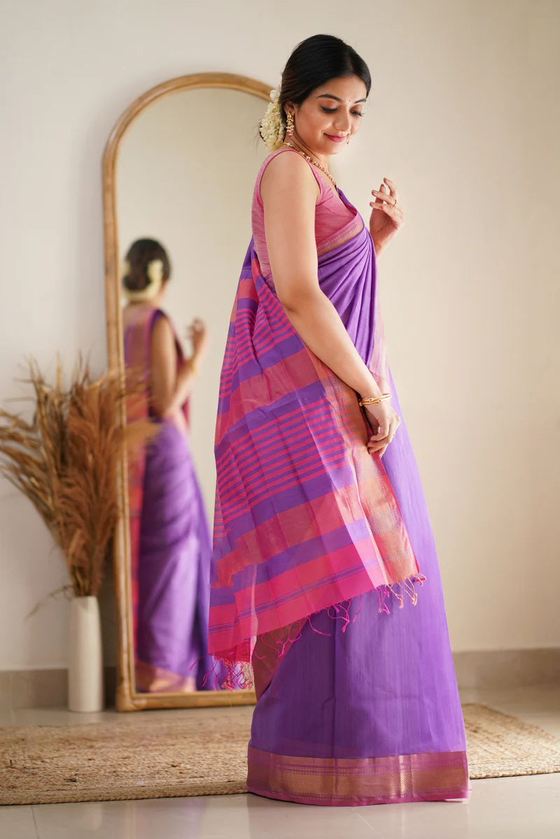 Transcendent Lavender Cotton Silk Saree With Adorable Blouse Piece