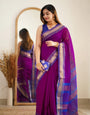Delightful Purple Cotton Silk Saree With Efflorescence Blouse Piece