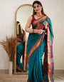 Felicitous Rama Cotton Silk Saree With Glorious Blouse Piece