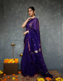 Lovely Navy Blue Cotton Silk Saree With Marvellous Blouse Piece