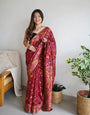 Opulent Maroon Pashmina Saree With Imbrication Blouse Piece