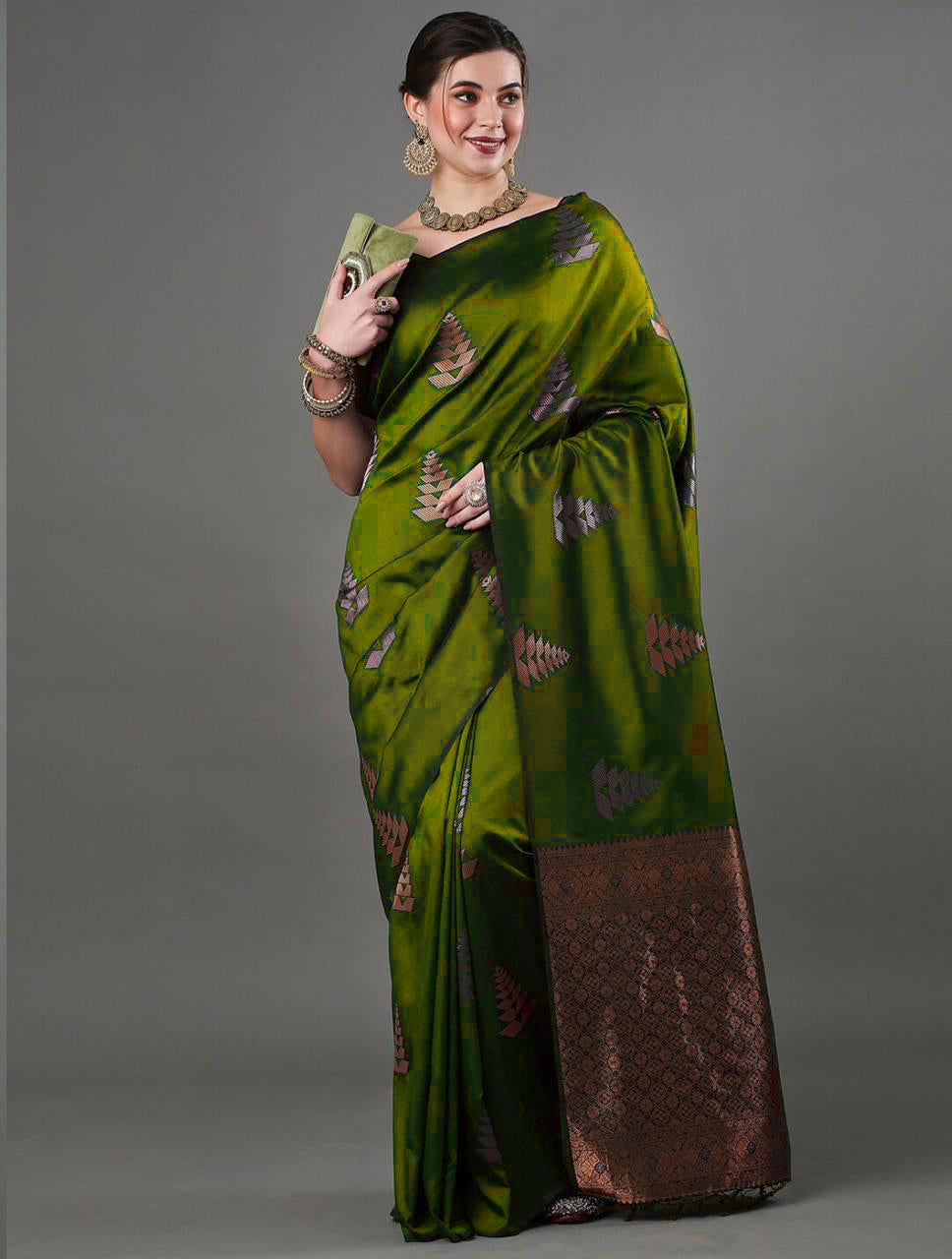 Palimpsest Mahendi Soft Silk Saree With Radiant Blouse Piece