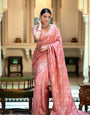 Exquisite Peach Soft Silk Saree With Precious Blouse Piece