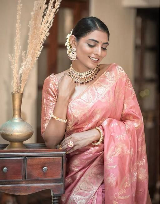 Exquisite Peach Soft Silk Saree With Precious Blouse Piece