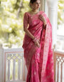 Supernal Pink Soft Silk Saree With Brood Blouse Piece