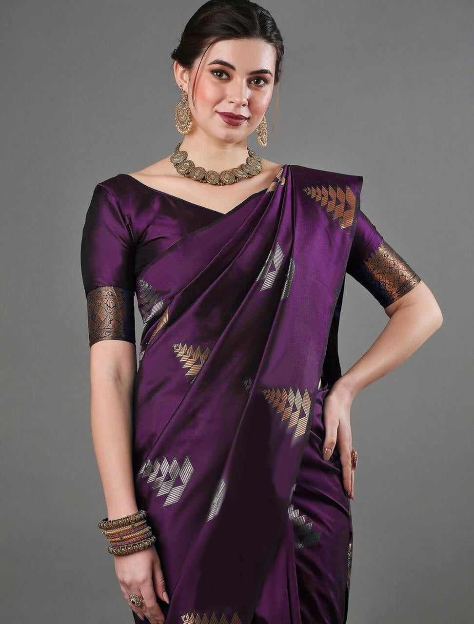 Scintilla Purple Soft Silk Saree With Tempting Blouse Piece