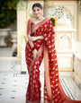 Staggering Red Soft Silk Saree With Diaphanous Blouse Piece