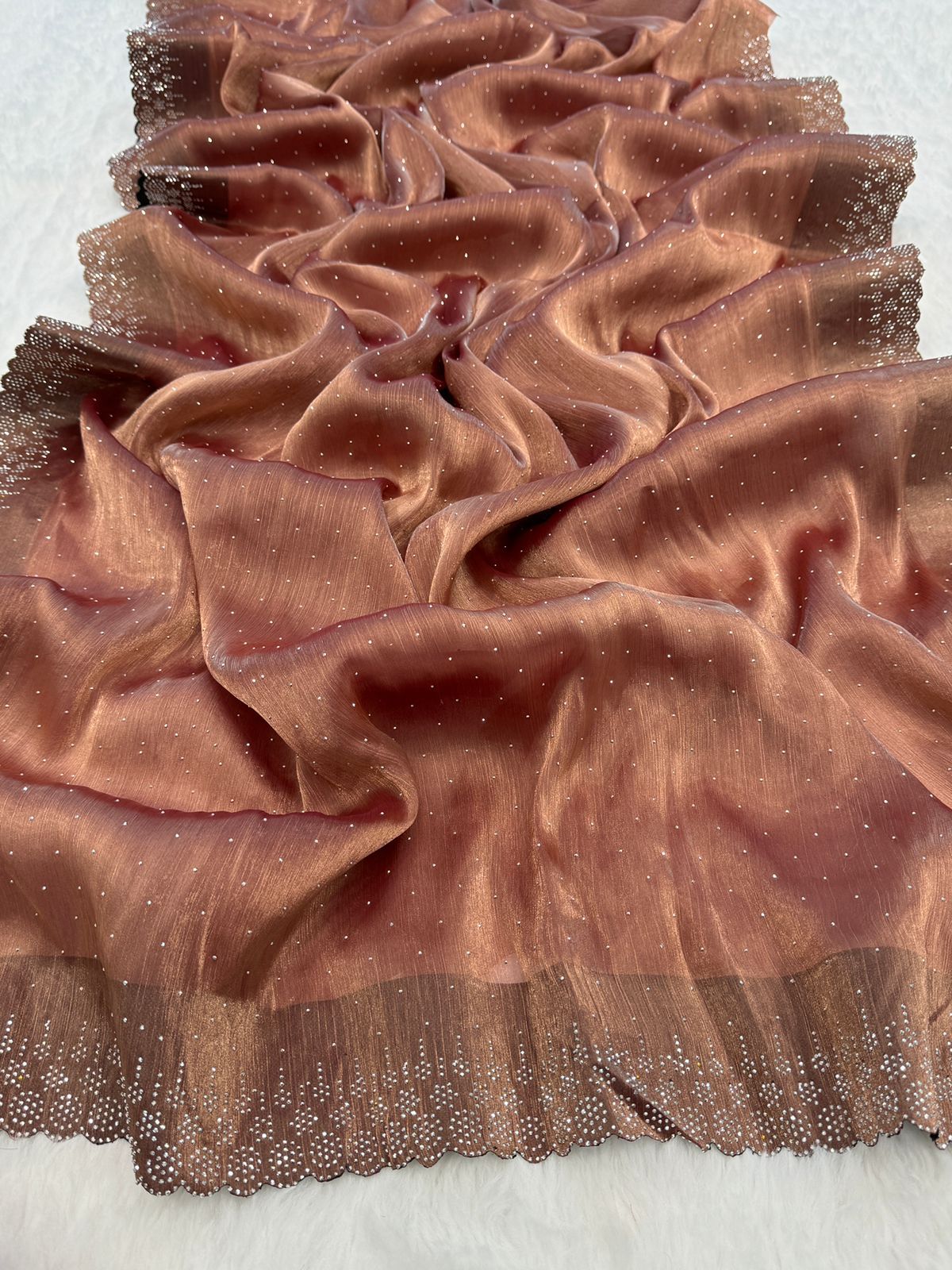 Gleaming Brown Jimichu Saree With Scrumptious Blouse