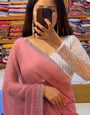 Girlish Dark Pink Georgette Saree With Capricious Embroidery Blouse