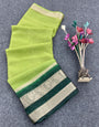 Magnific Parrot Green Organza Saree With Admirable Blouse Piece