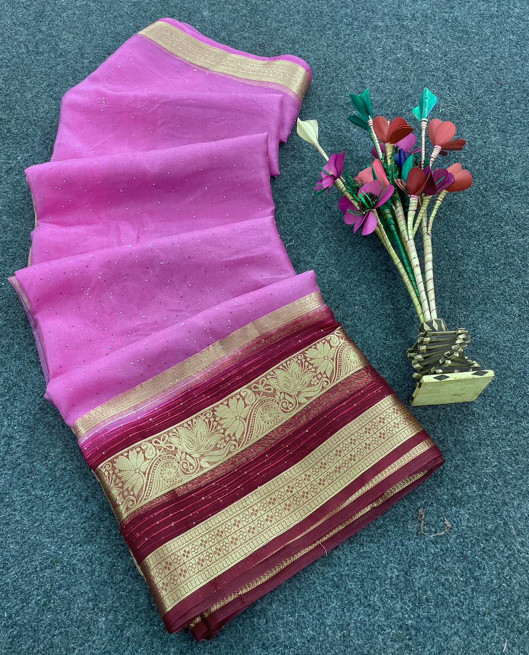 Panoply Pink Organza Saree With Admirable Blouse Piece