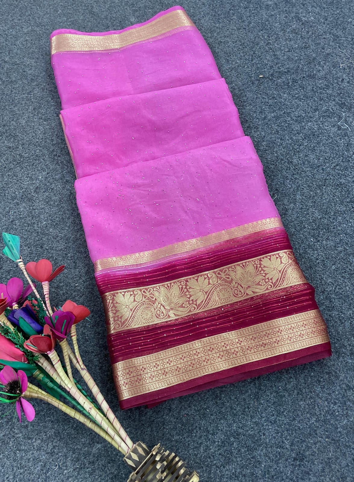 Panoply Pink Organza Saree With Admirable Blouse Piece