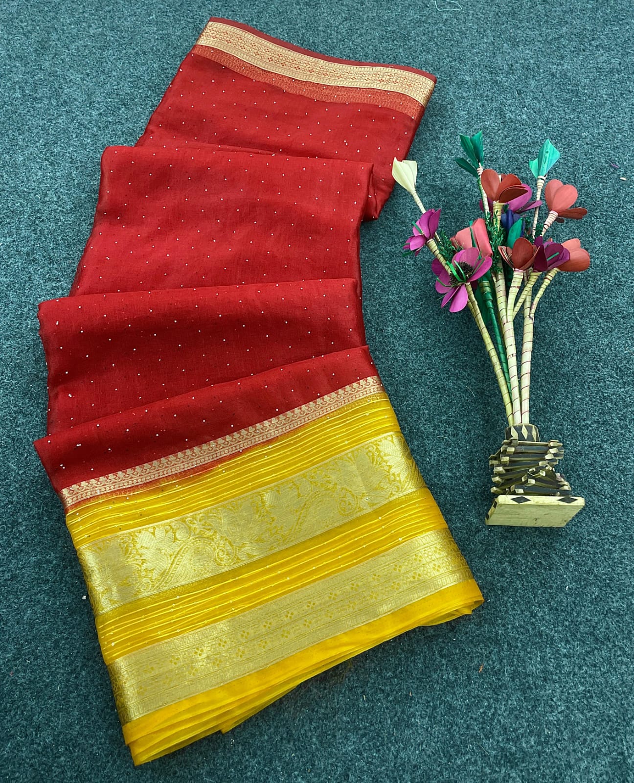 Scrumptious Red Organza Saree With Admirable Blouse Piece