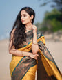 Enticing Yellow Soft Banarasi Silk Saree With Blouse Piece
