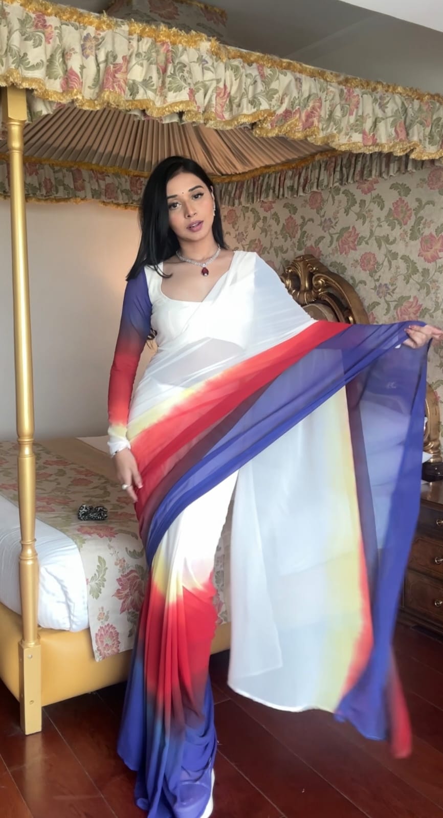 Scrumptious 1-Minute Ready To Wear Multi Color Georgette Saree