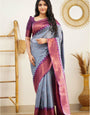 Comely Grey Soft Silk Saree With Glorious Blouse Piece