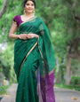 Magnetic Green Cotton Silk Saree With Palimpsest Blouse Piece