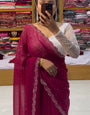 Radiant Maroon Georgette Saree With Ebullience Embroidery Blouse