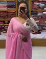Tempting Pink Georgette Saree With Ebullience Embroidery Blouse