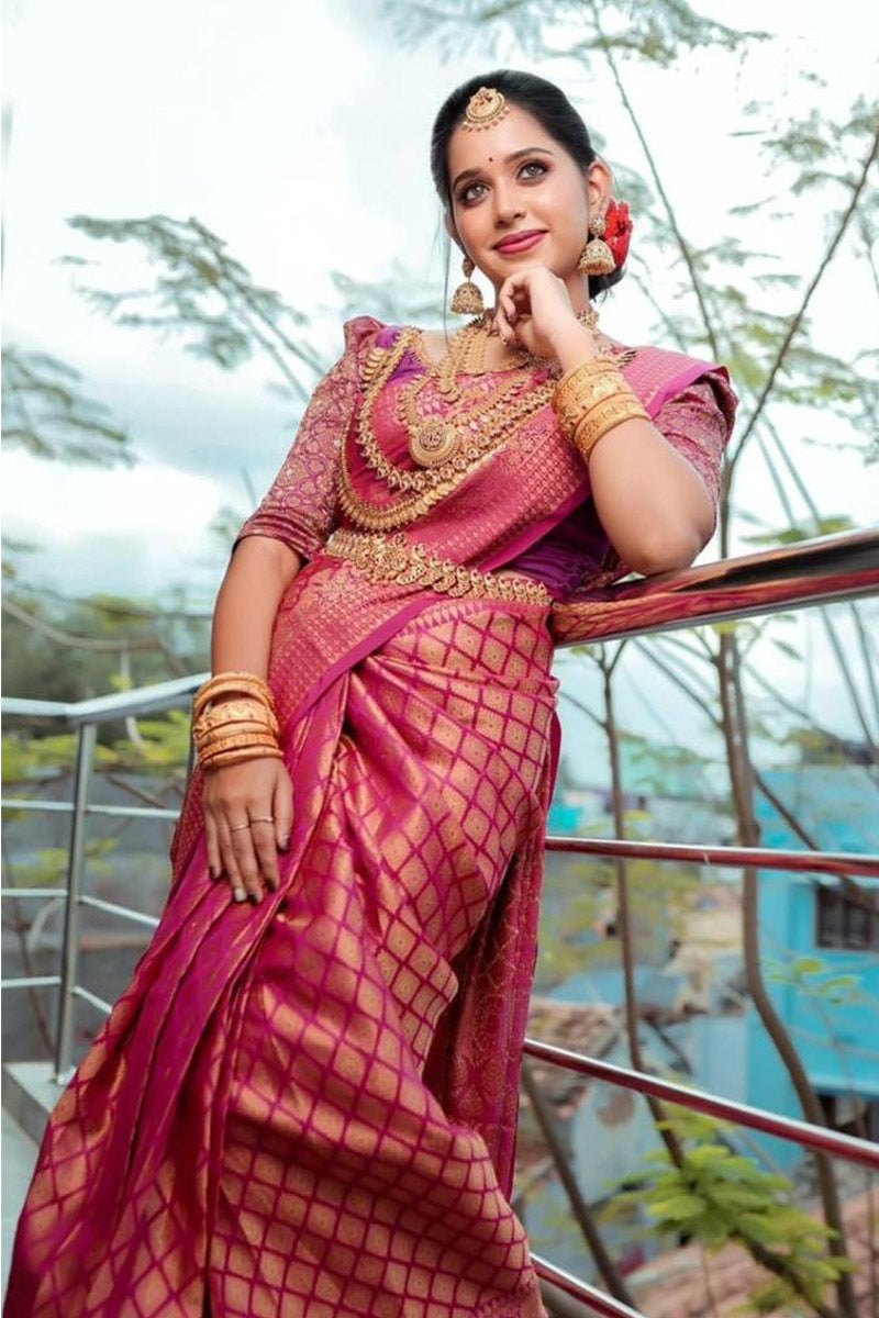 Desiring Dark Pink Soft Silk Saree With Engaging Blouse Piece