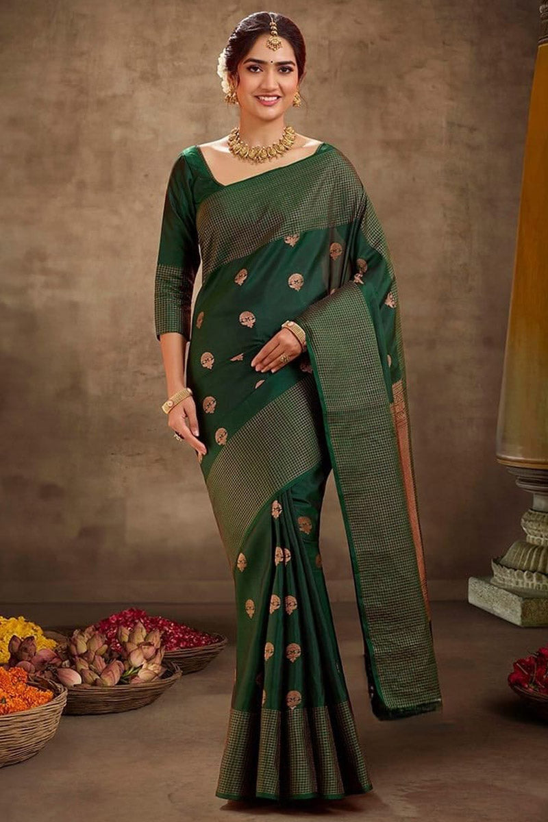 Jazzy Green Soft Silk Saree With Improbable Blouse Piece