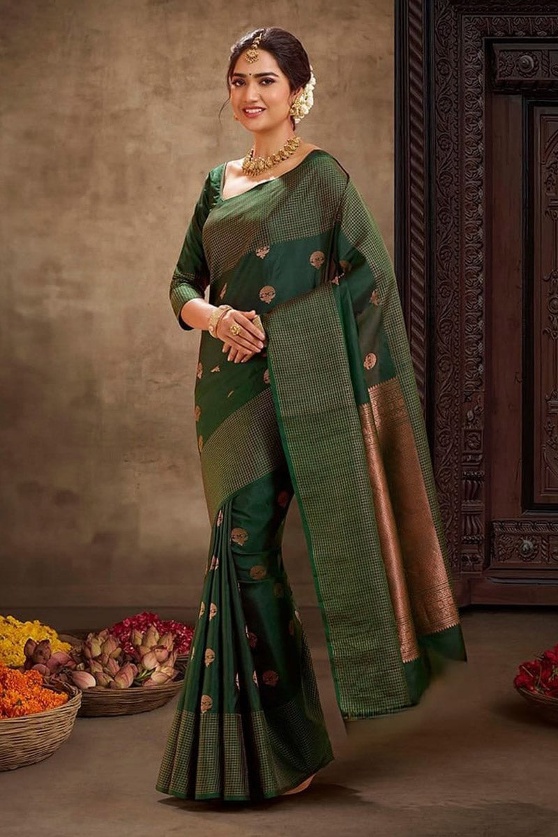 Jazzy Green Soft Silk Saree With Improbable Blouse Piece