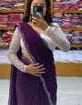 Dazzling Wine Georgette Saree With Ebullience Embroidery Blouse