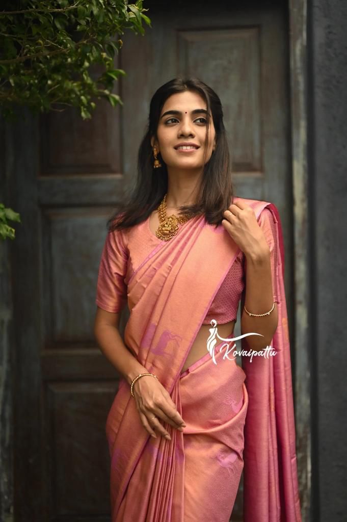 Glowing Baby Pink Color Soft Silk Saree With Blouse Piece