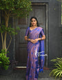 Glowing Navy Blue Color Soft Silk Saree With Blouse Piece