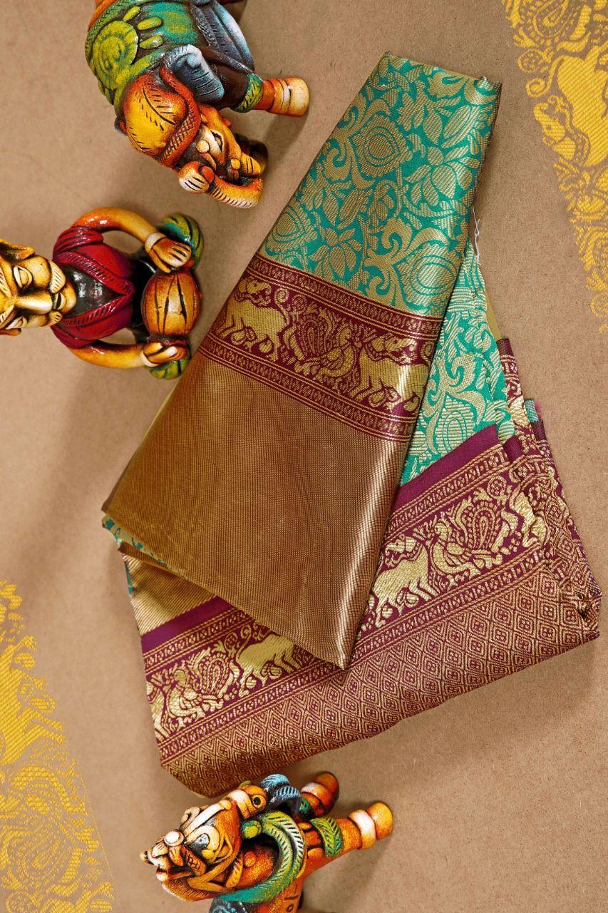 Inspiring Rama Soft Banarasi Silk Saree With Most Flattering Blouse Piece