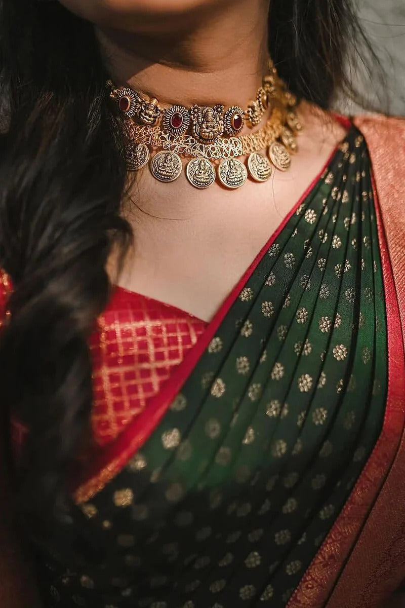 Delectable Green Soft Silk Saree With Effervescent Blouse Piece