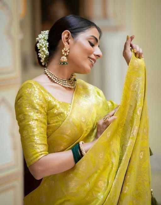 Exuberant Yellow Soft Silk Saree With Prettiest Blouse Piece