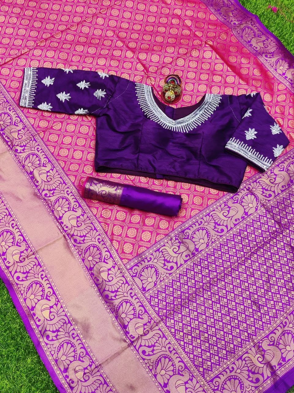 Beleaguer Pink Color Soft Banarasi Silk Saree With Blouse Piece