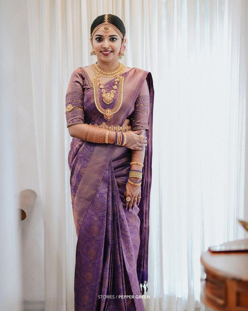 Tempting Purple Soft Silk Saree A Glam With Blouse Piece